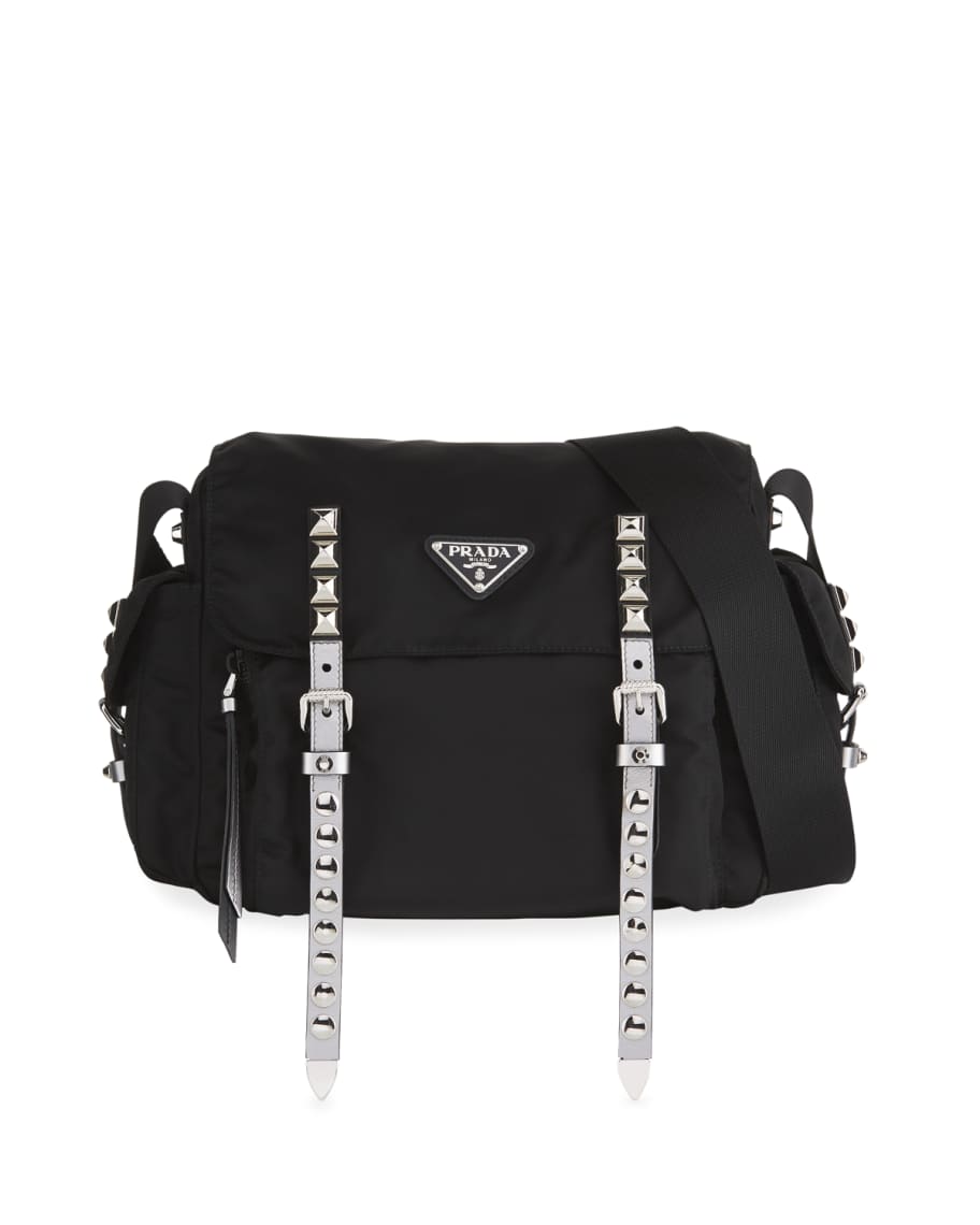 Prada Prada Black Nylon Messenger Bag with Studding | Neiman Marcus