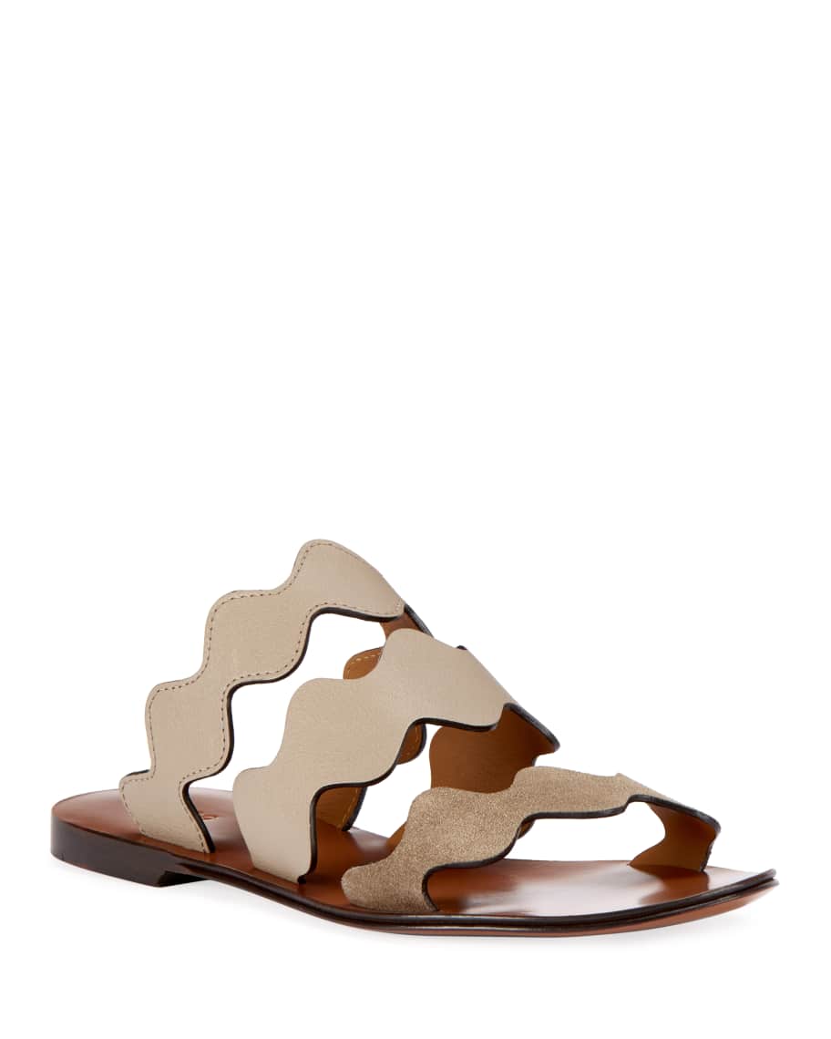 Chloe Flat Wave Mixed Slide Sandals | Neiman Marcus