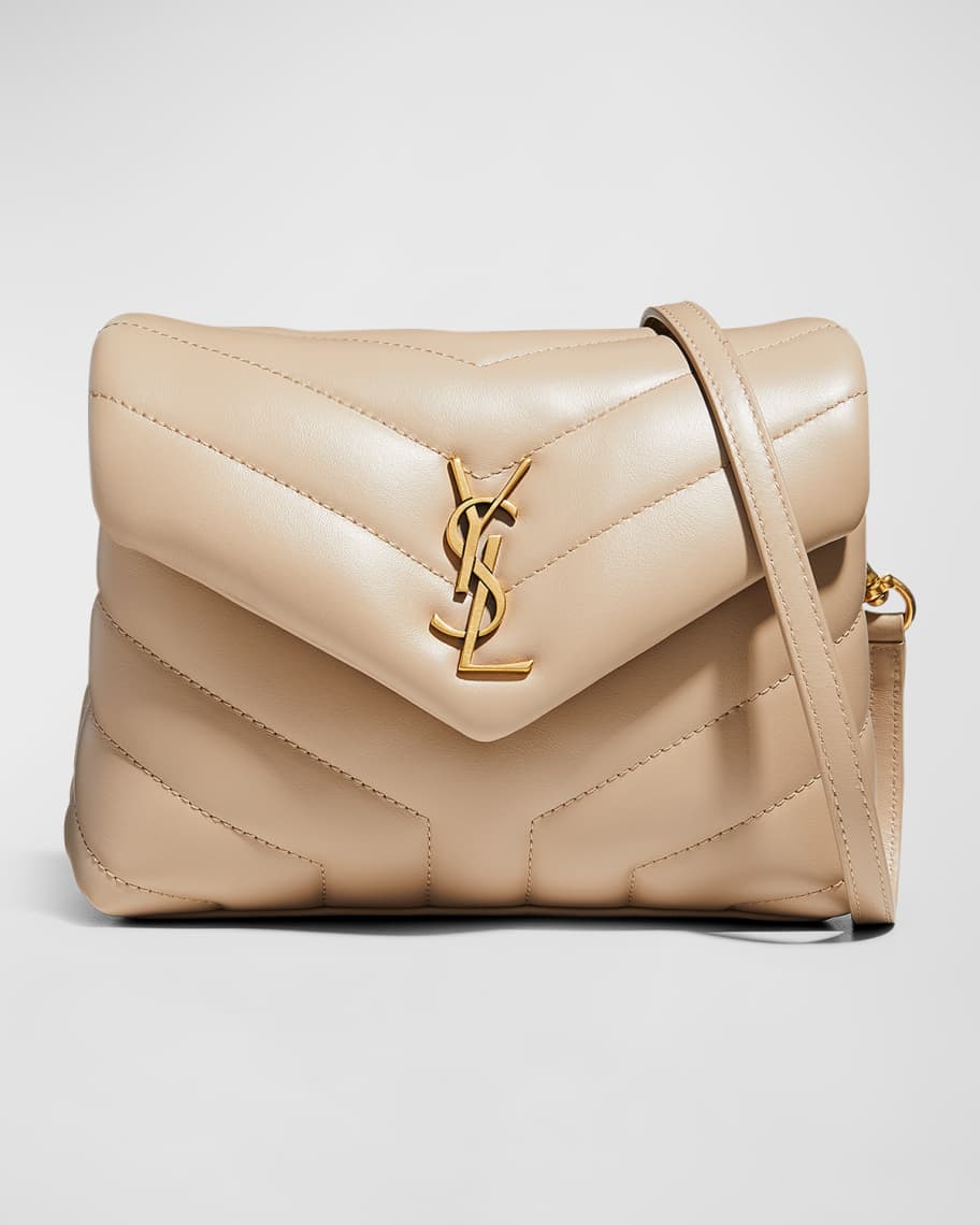 Saint Laurent Puffer Toy Mini Ysl Logo Quilted Leather Bag in Natural