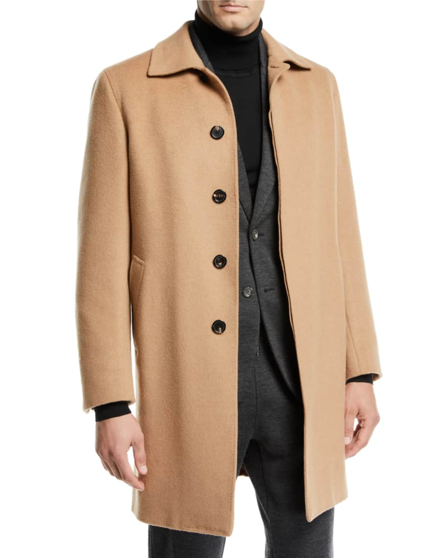 Brioni Men's Single-Breasted Camel Hair Car Coat | Neiman Marcus