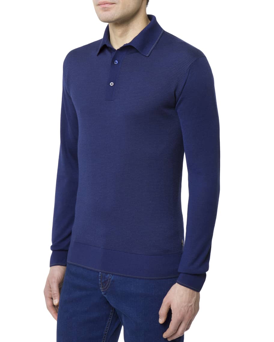 Stefano Ricci Men's Cashmere/Silk Long-Sleeve Polo Shirt | Neiman Marcus