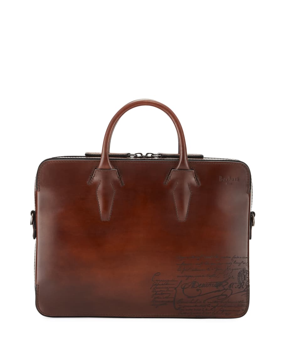 Berluti Men's Profil Scritto Leather Briefcase | Neiman Marcus
