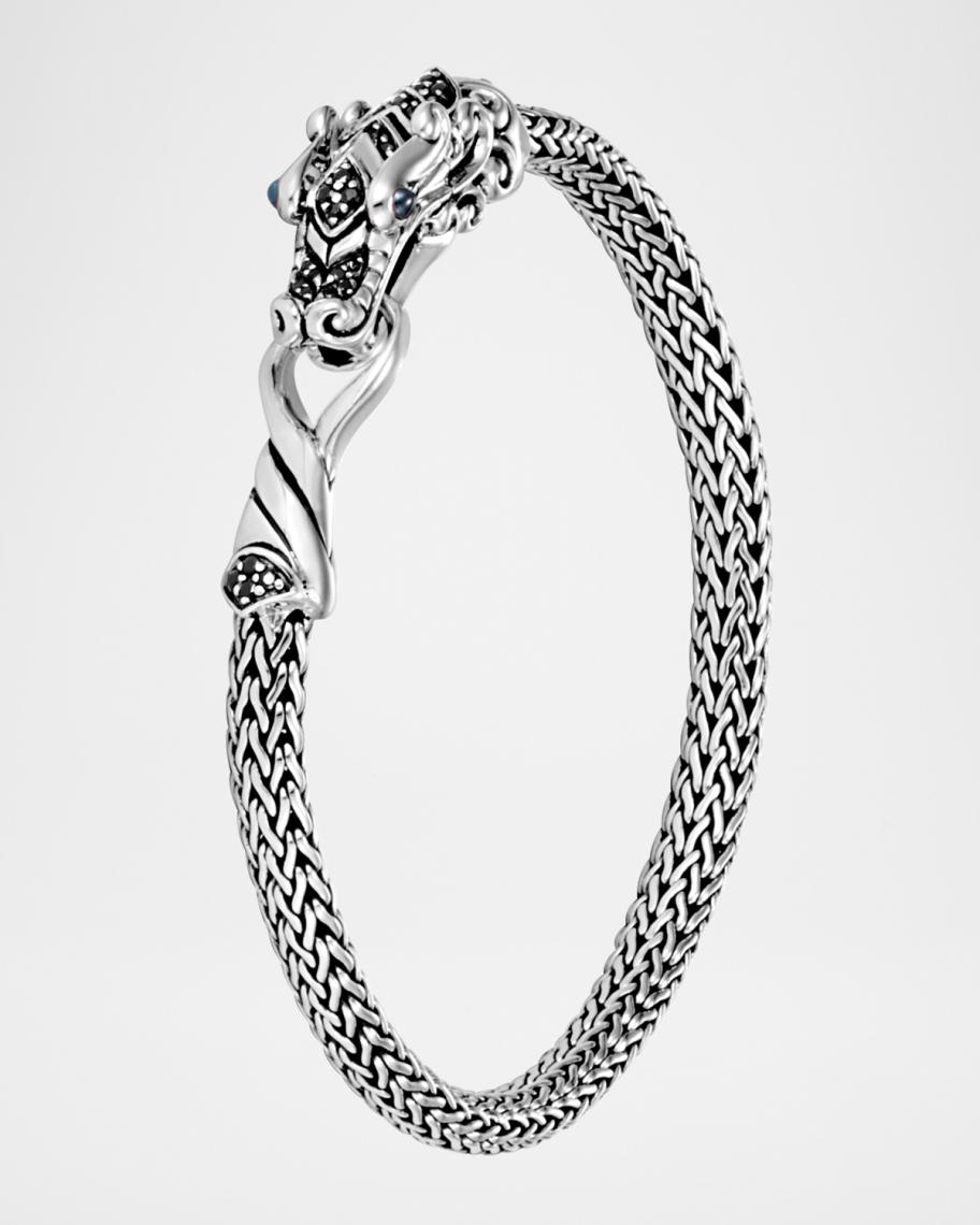 John Hardy Legends Naga 5mm Silver Bracelet w/ Blue Sapphire Eyes