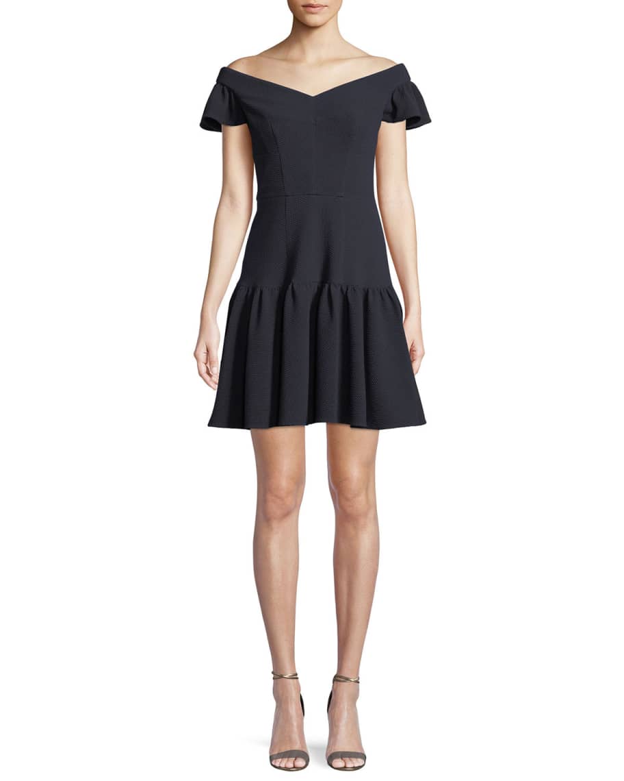 Rebecca Taylor Textured Off-the-Shoulder Mini Dress | Neiman Marcus