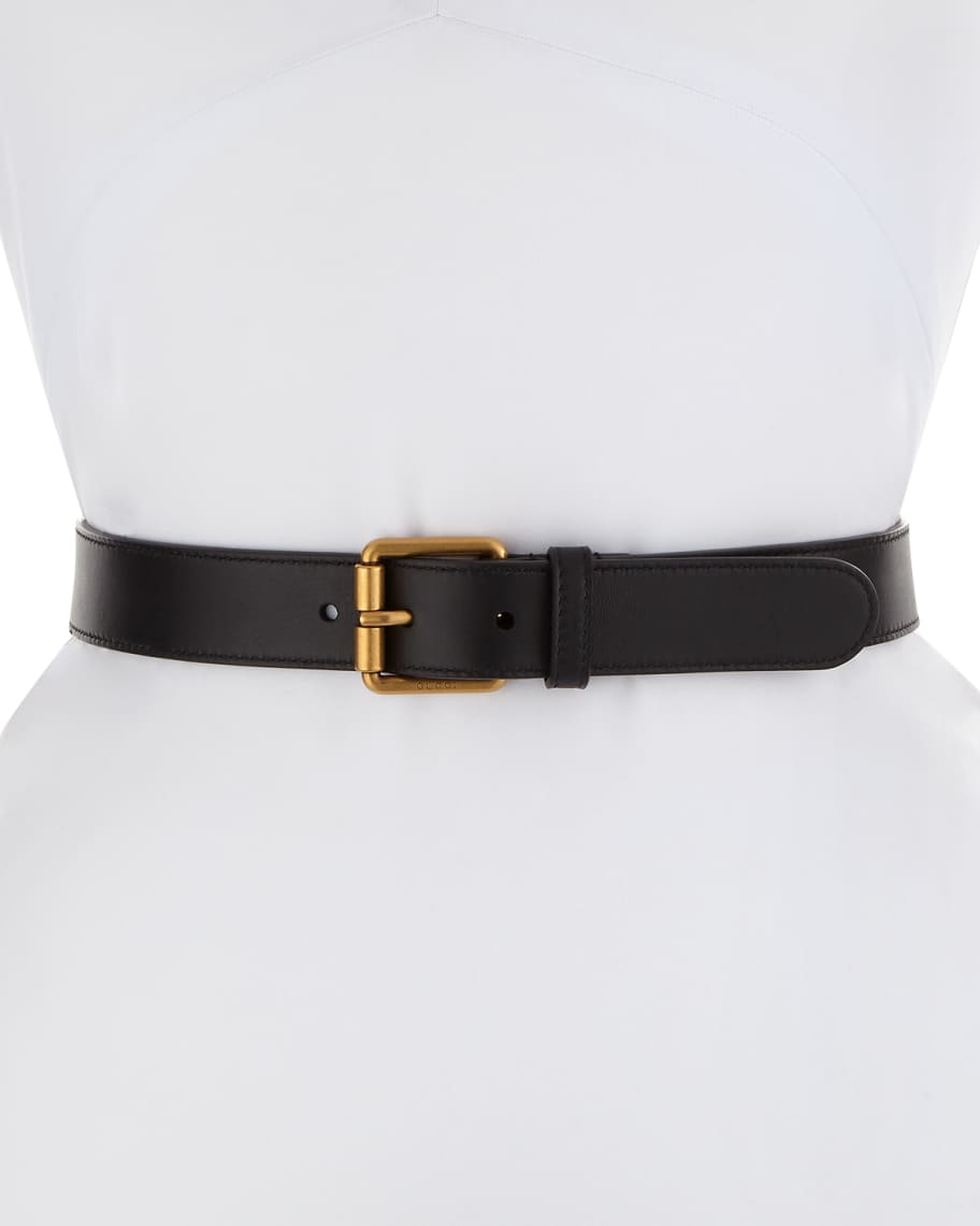 Gucci Leather Square-Buckle Horsebit Belt | Neiman Marcus