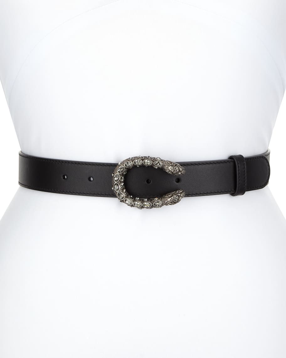 Gucci Leather Belt with Crystal Dionysus Buckle | Neiman Marcus