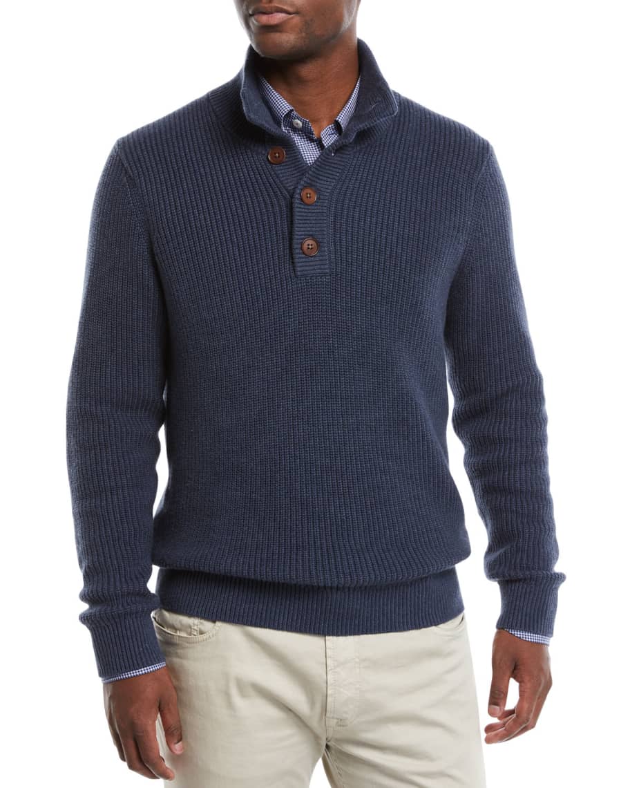 Neiman Marcus Men's Collared Organic Cotton Pullover Sweater | Neiman ...