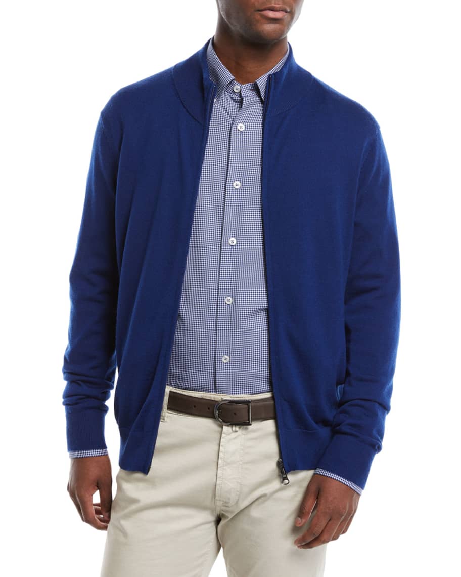 Neiman Marcus Men's Casual Merino Wool Zip-Front Cardigan Sweater ...