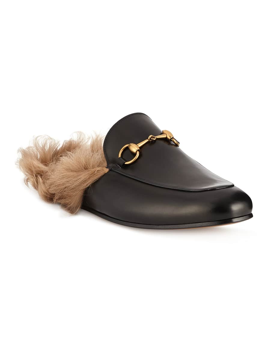 Gucci Men's Princetown Fur-Lined Leather Slipper | Neiman Marcus