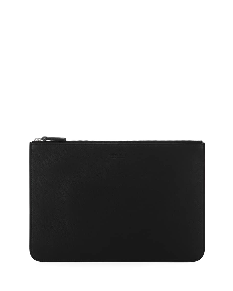Giorgio Armani Men's Tumbled Leather Document Holder, Black | Neiman Marcus
