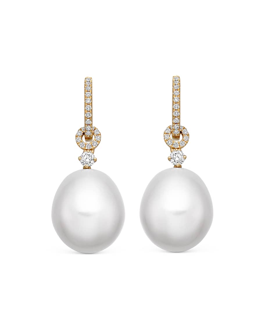 Kiki McDonough 18k Yellow Gold Pearl Drop Earrings w/ Diamonds | Neiman ...
