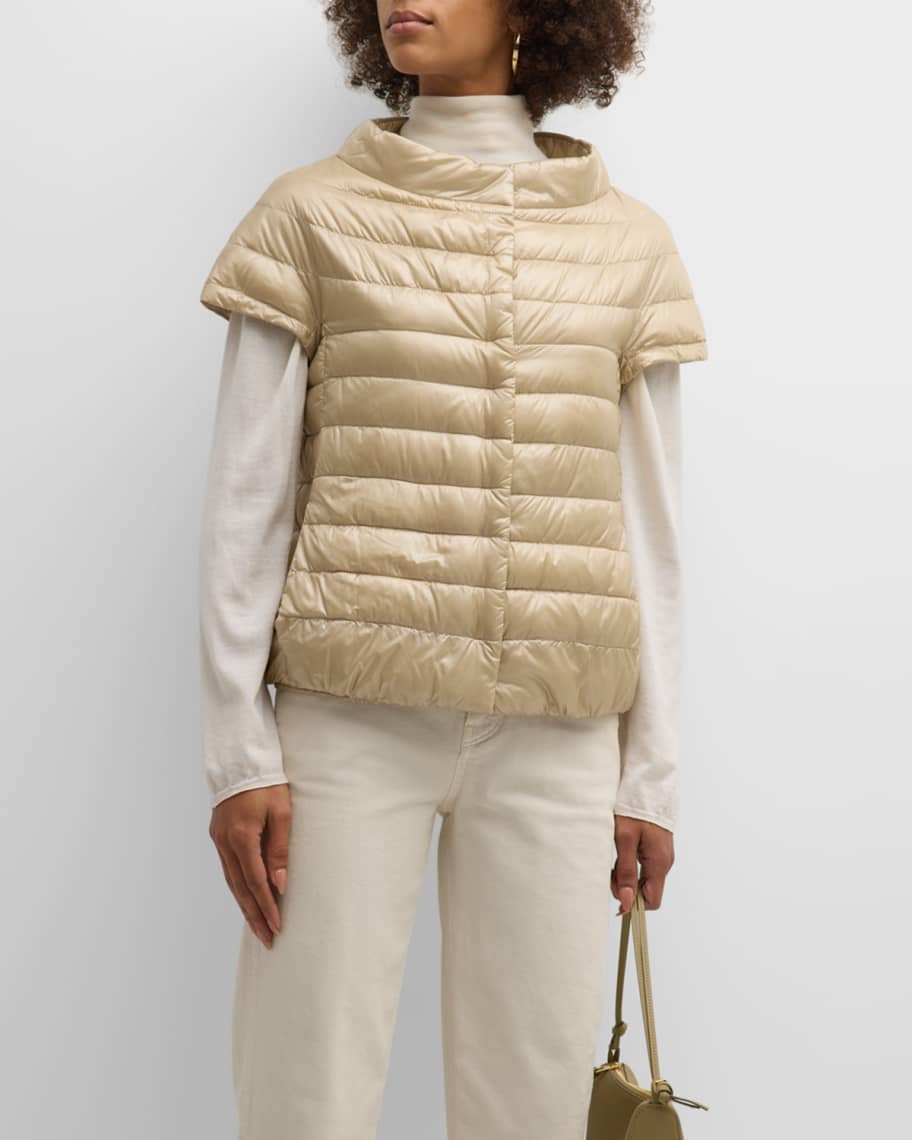 Herno Short-Sleeve Snap-Front Quilted Puffer Jacket | Neiman Marcus