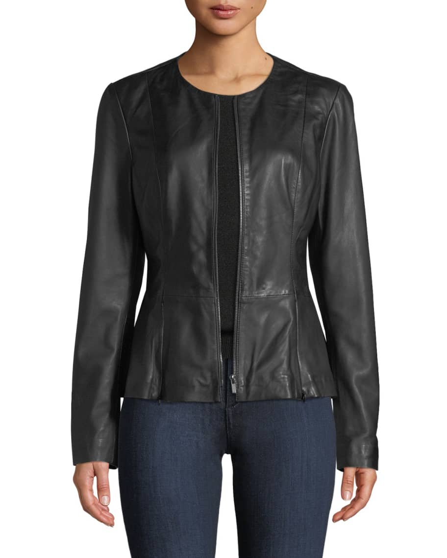 Neiman Marcus Leather Collection Zip-Front Leather Peplum Jacket ...