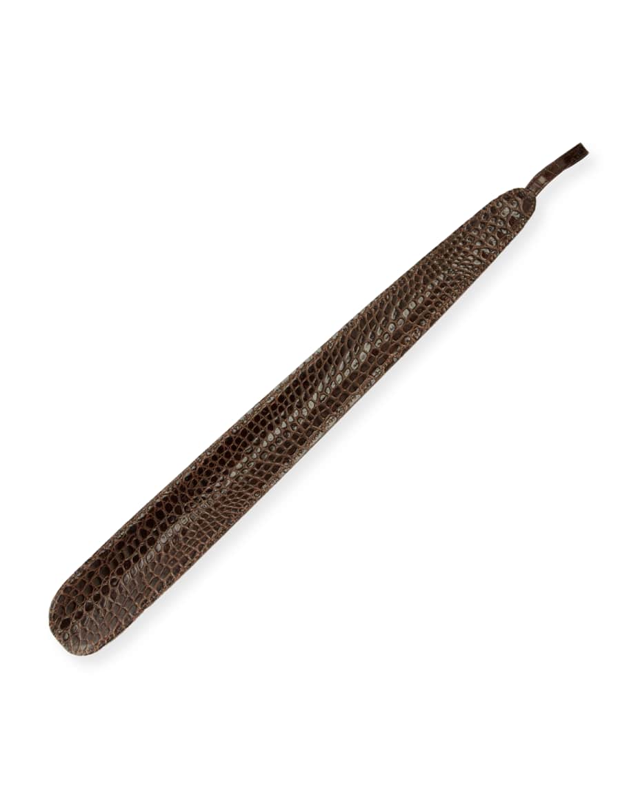 Utile 4 Crocodile-Embossed Leather Shoe Horn, Brown | Neiman Marcus