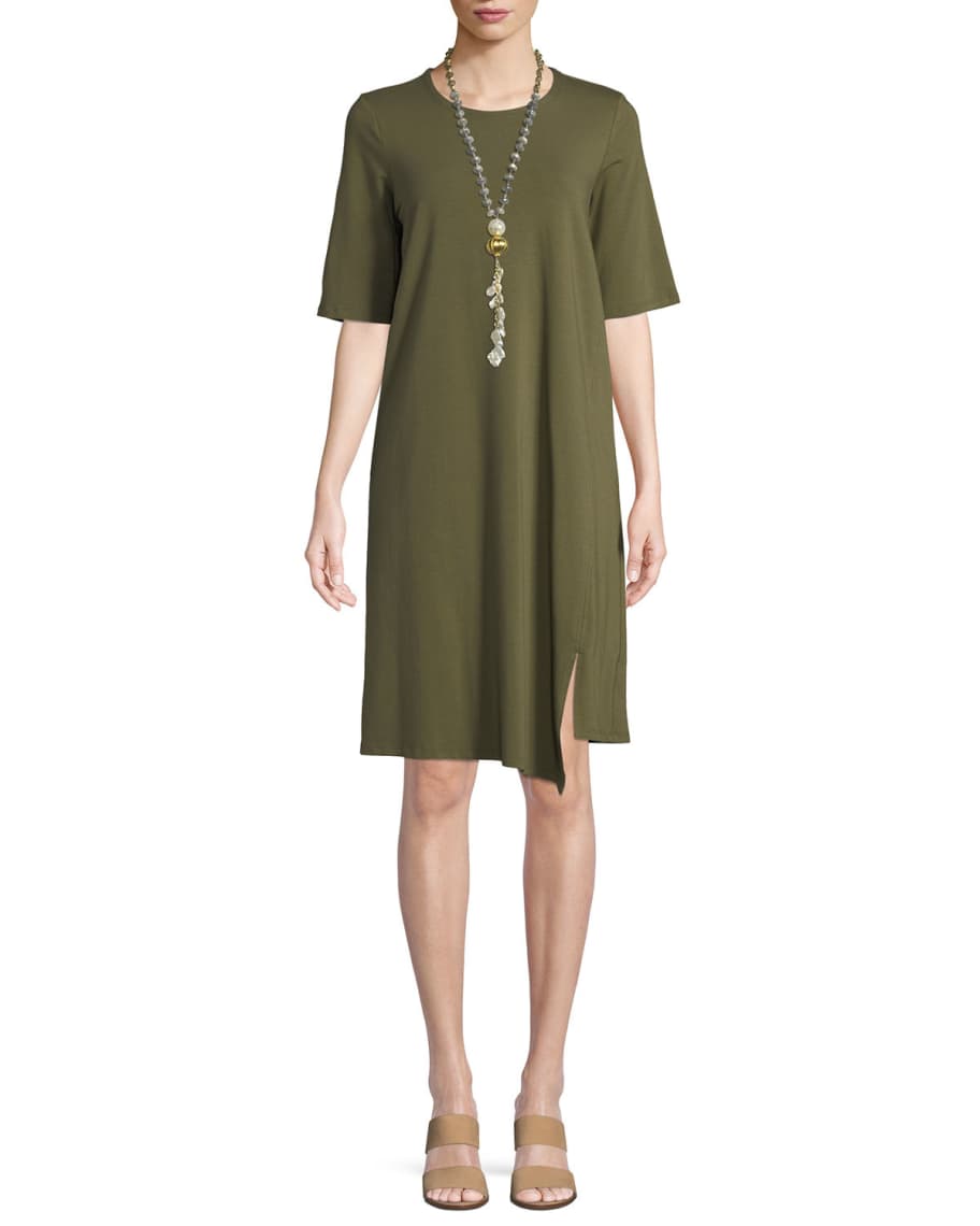 Eileen Fisher Half-Sleeve Asymmetric-Hem Cotton Shift Dress | Neiman Marcus