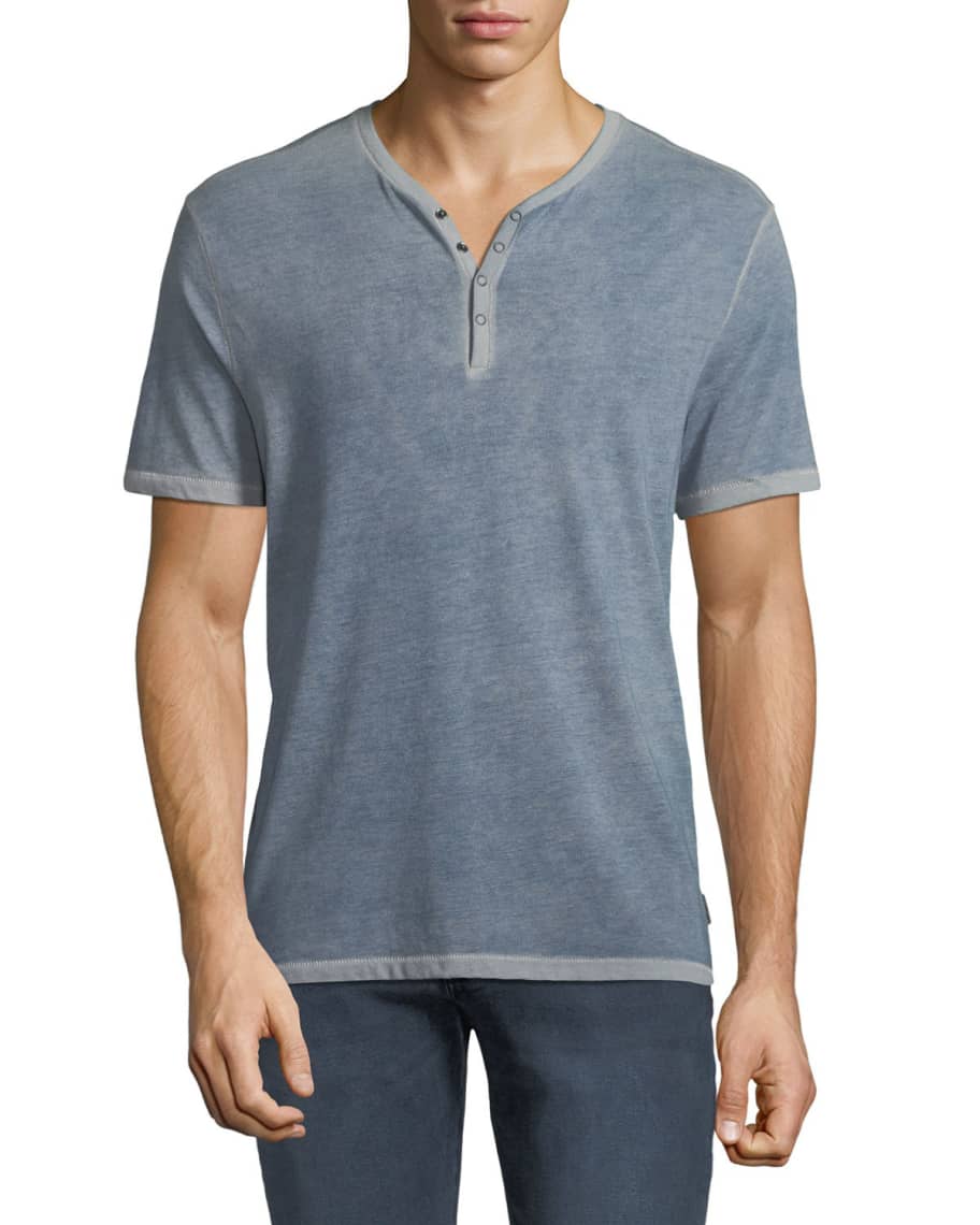 John Varvatos Star USA Men's Short-Sleeve Snap Henley Shirt | Neiman Marcus