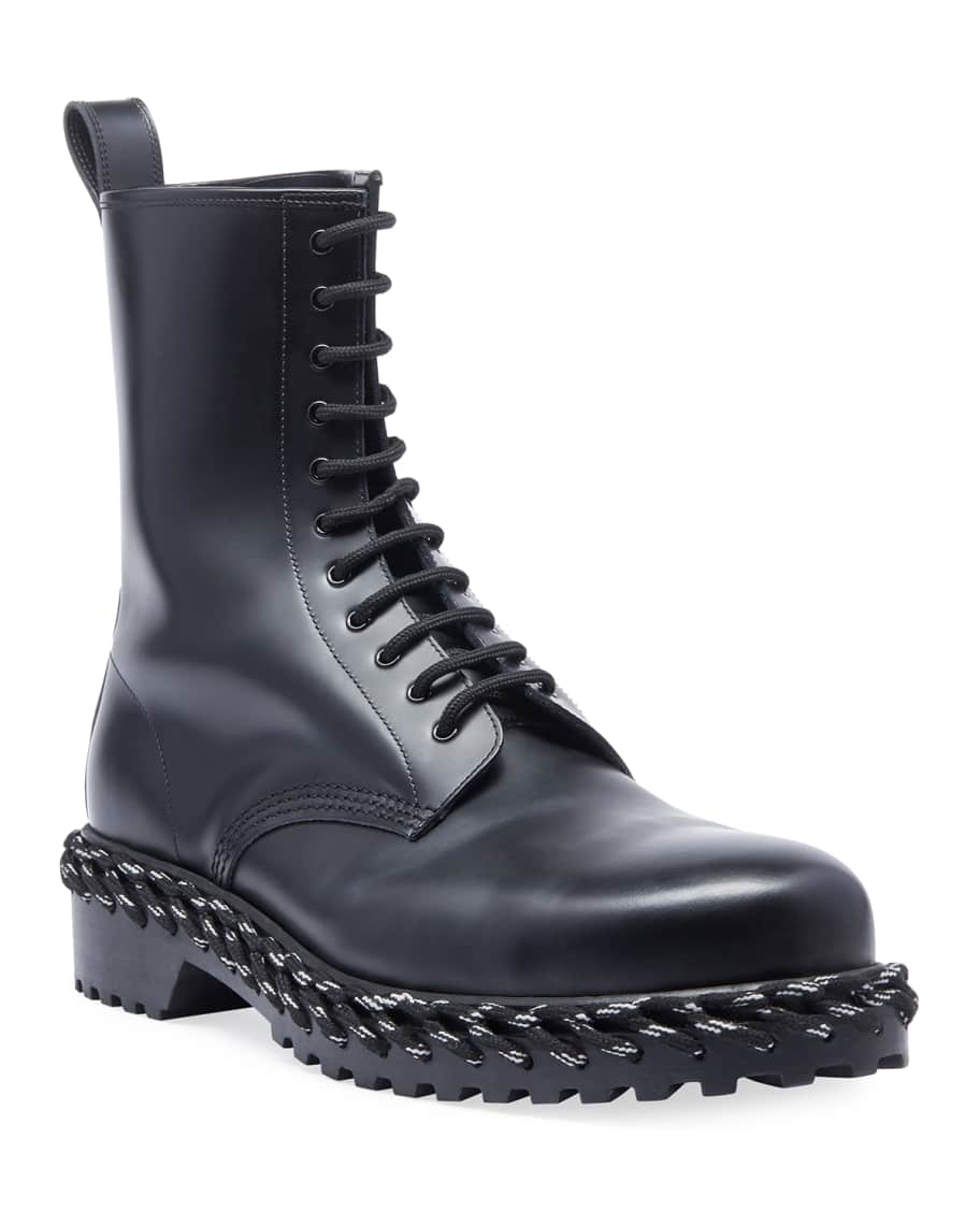 Balenciaga Men's Combat Boot with Woven Lace Detail | Neiman Marcus