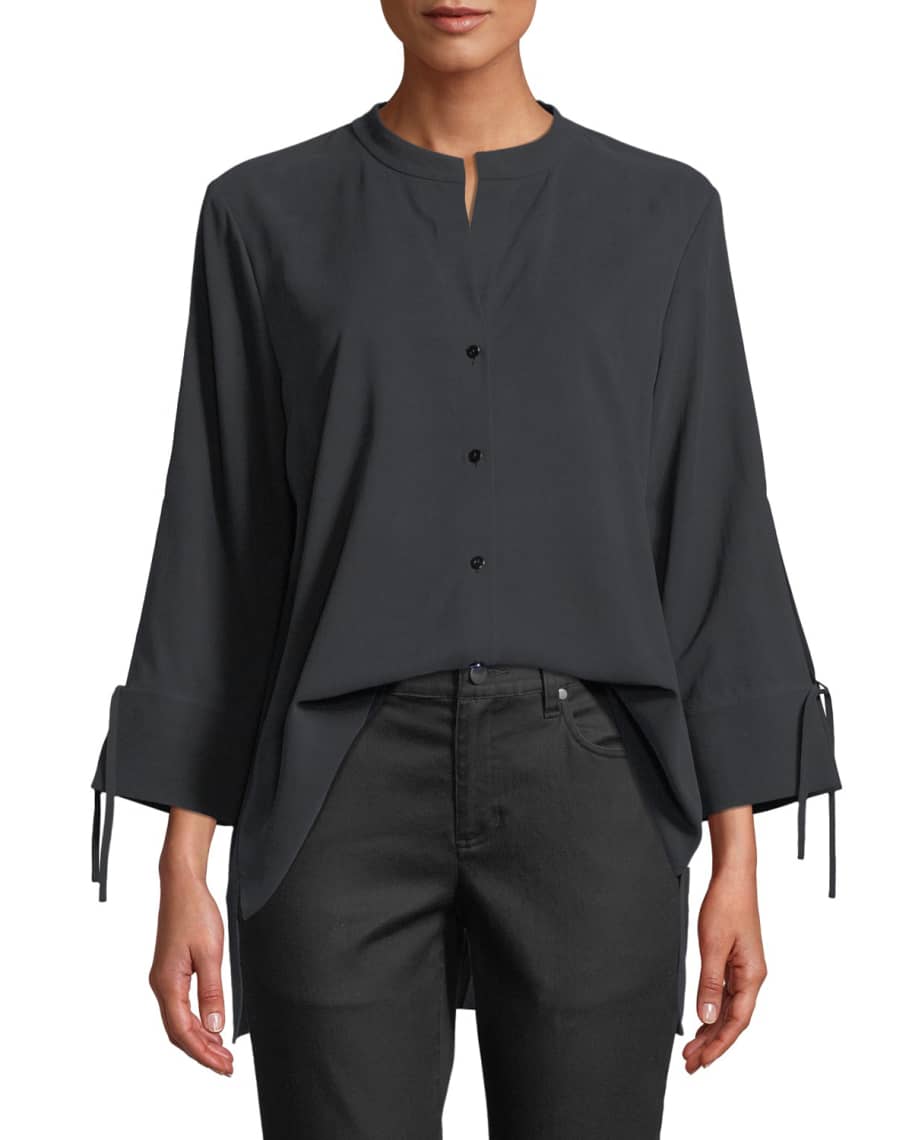 Eileen Fisher Fuji Silk 3/4-Sleeve Blouse | Neiman Marcus