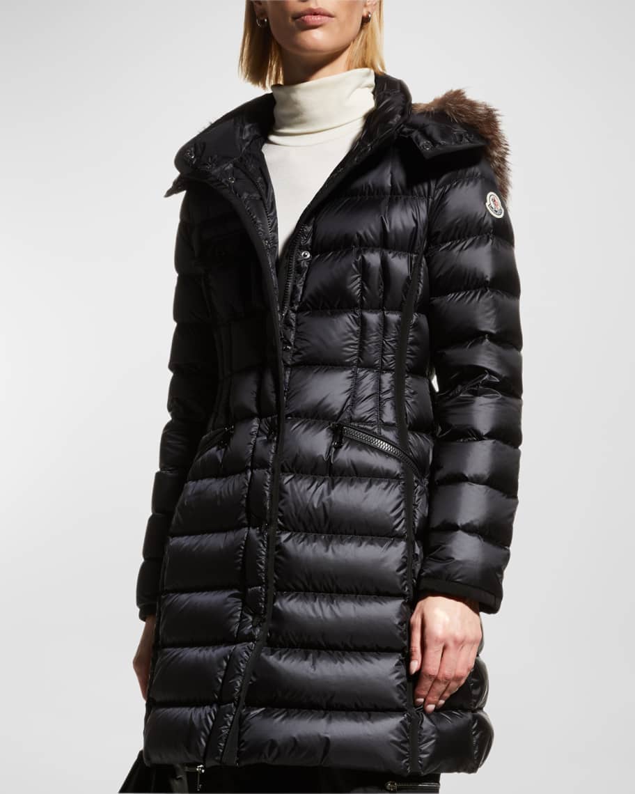 Moncler Hermifur Fitted Puffer Coat with Removable Fur Hood 