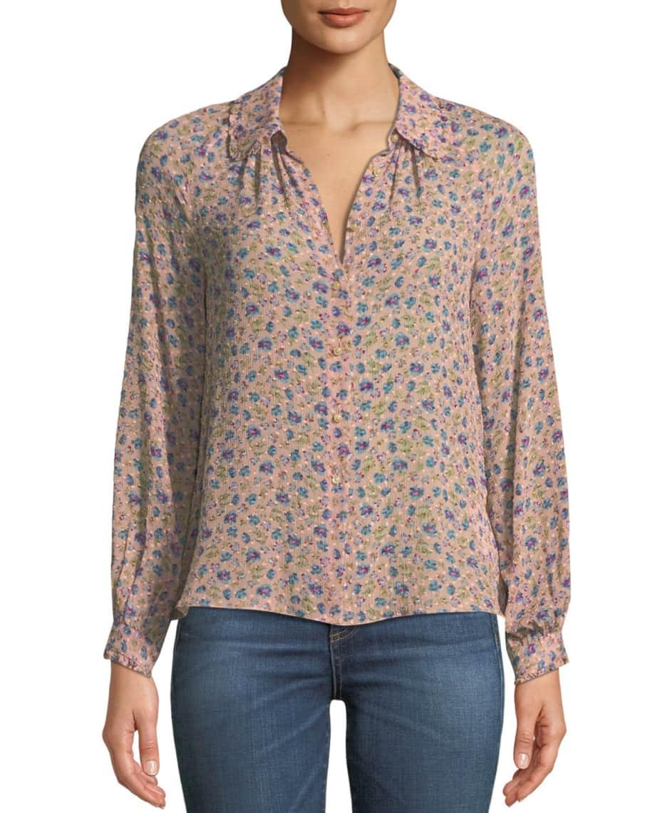 Rebecca Taylor Zelma Floral Button Front Top Neiman Marcus