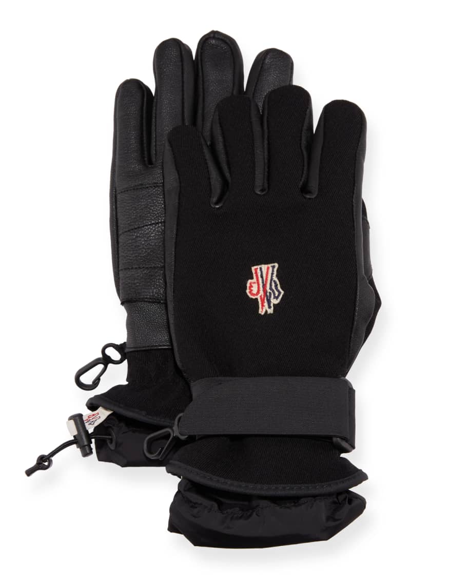 Moncler Technical Gloves w/ Leather Neiman Marcus
