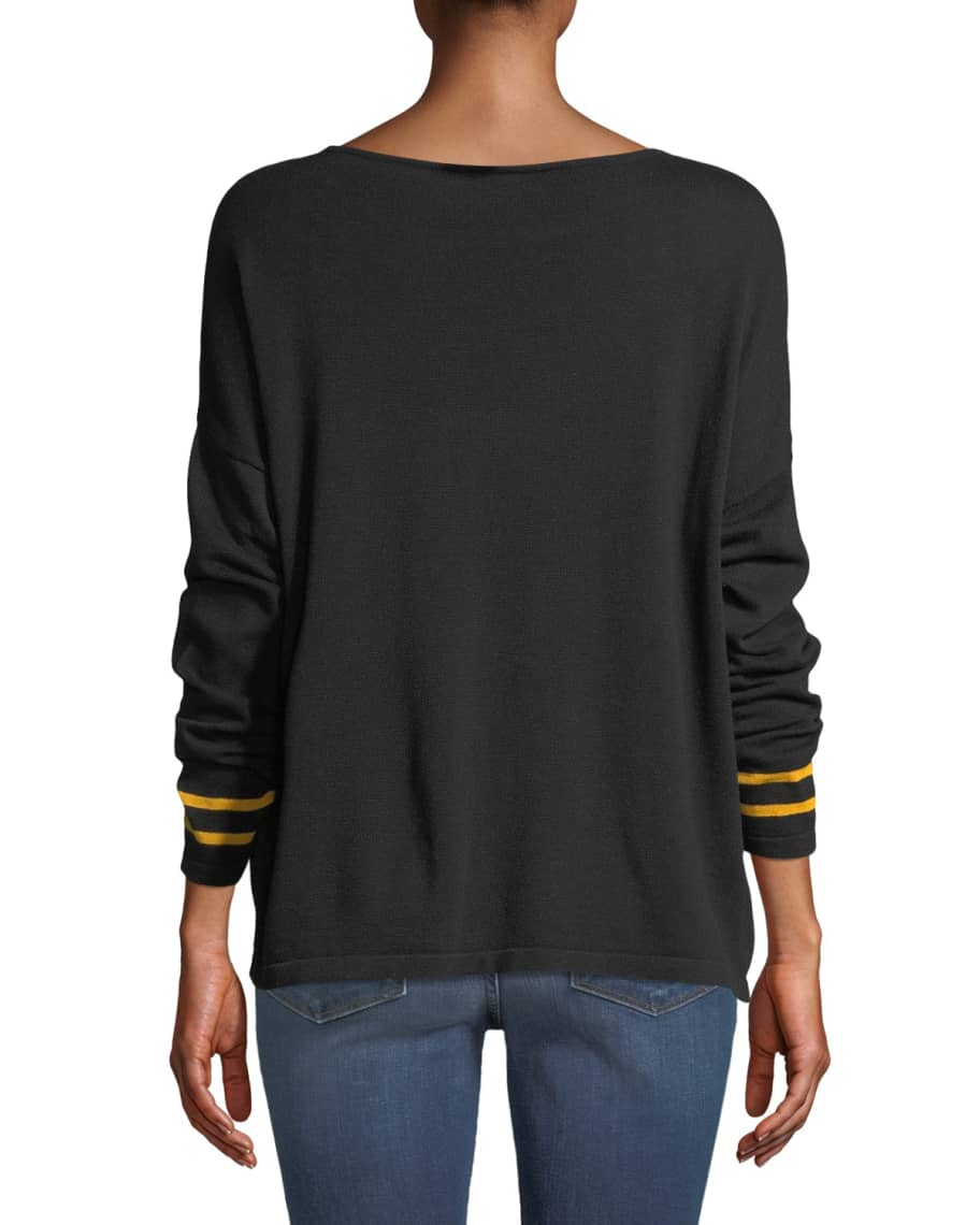 Plus Size Boat Neck Long Sleeve Sequin Striped Tiger Intarsia Sweater