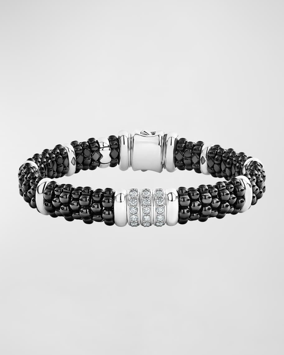 LAGOS Black Caviar Diamond 3-Link Bracelet, 9mm | Neiman Marcus