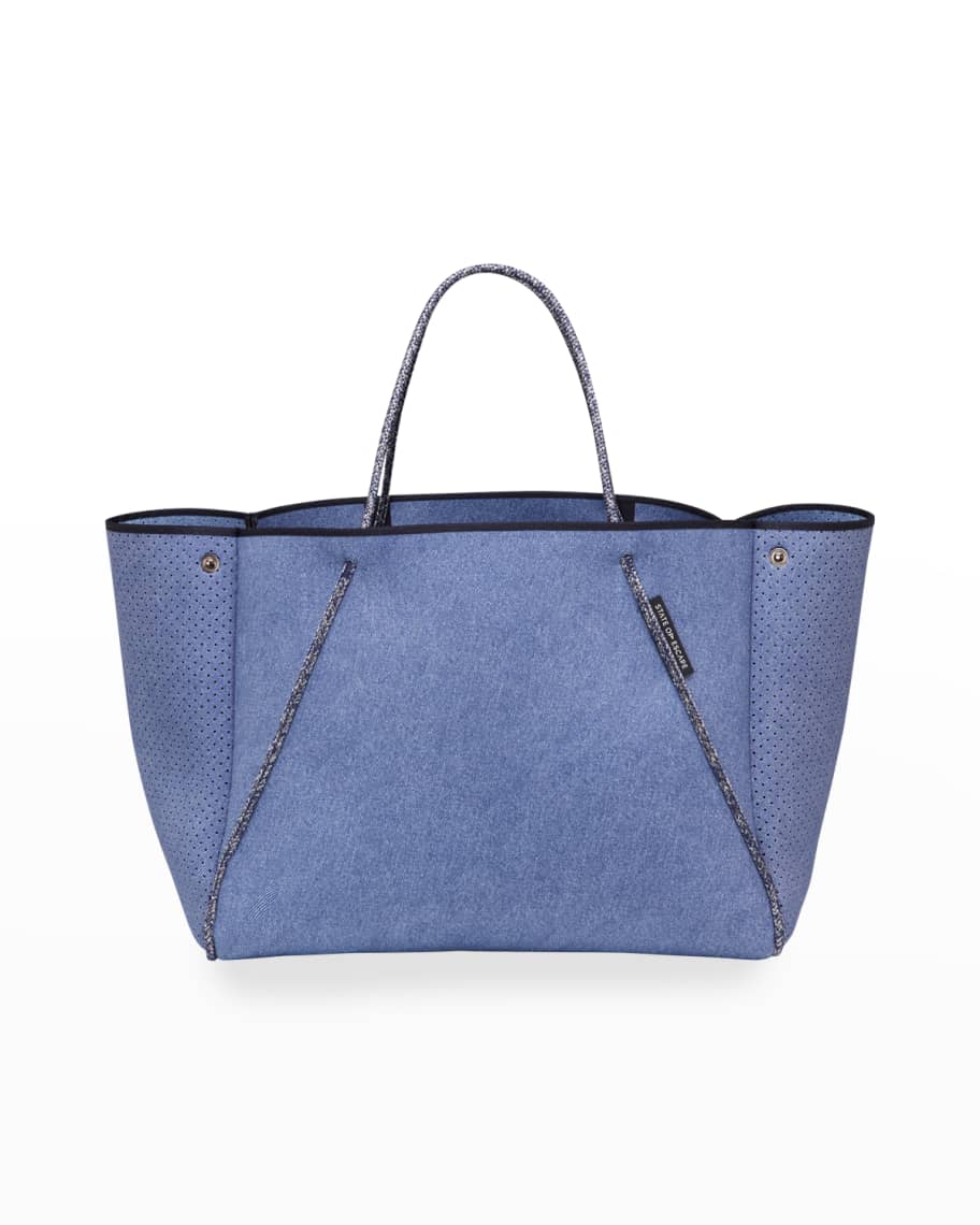 State of Escape Guise Perforated Tote Bag, Denim Fade | Neiman Marcus