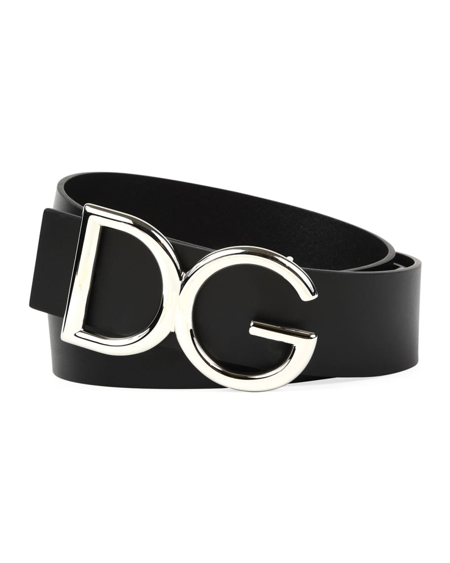 Dolce&Gabbana Men's Leather Belt w/ Logo Buckle | Neiman Marcus