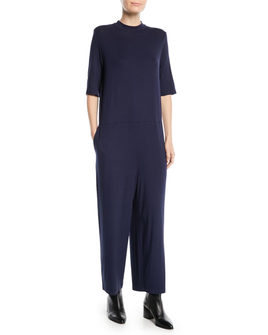 Eileen Fisher Plus Size Half Sleeve Mock Neck Jersey Jumpsuit Neiman Marcus