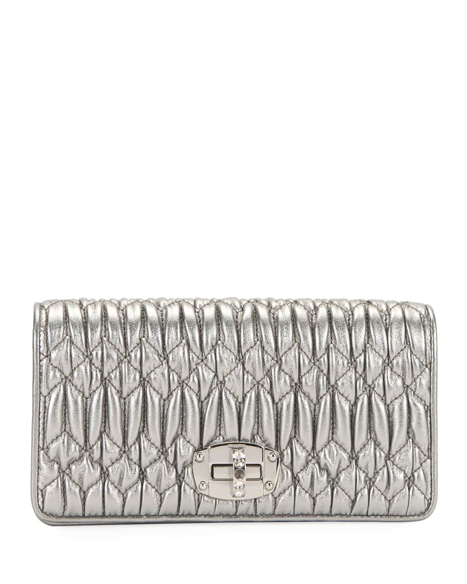 Miu Miu Napa Leather Wallet on a Crossbody Chain with Crystal Clasp ...