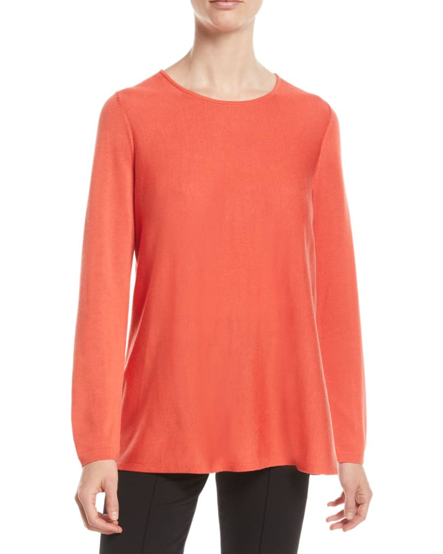 Eileen Fisher Petite Tencel®/Silk Round-Neck Sweater | Neiman Marcus