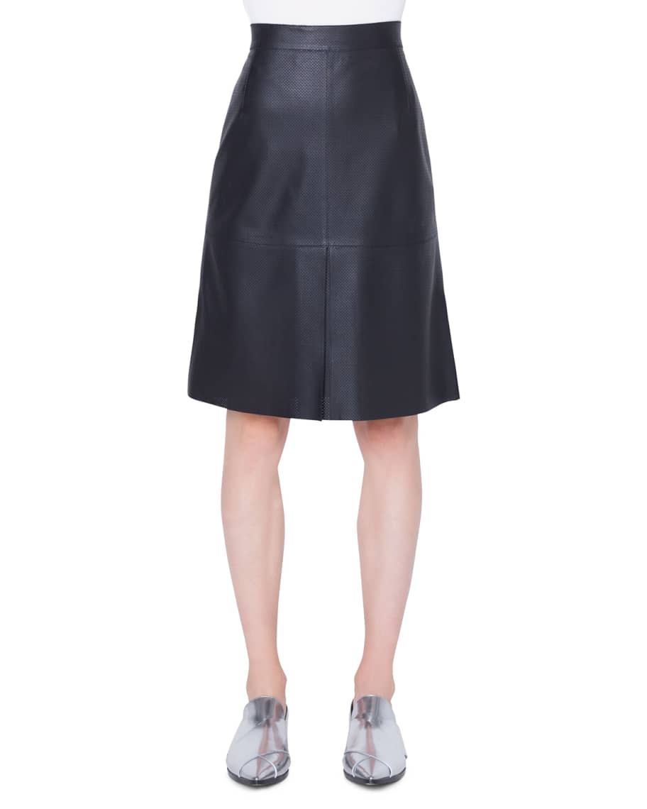 Akris punto Knee-Length Perforated Leather Skirt | Neiman Marcus