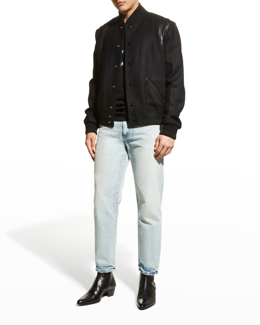 Saint Laurent Men's Wool/Leather Teddy Jacket | Neiman Marcus