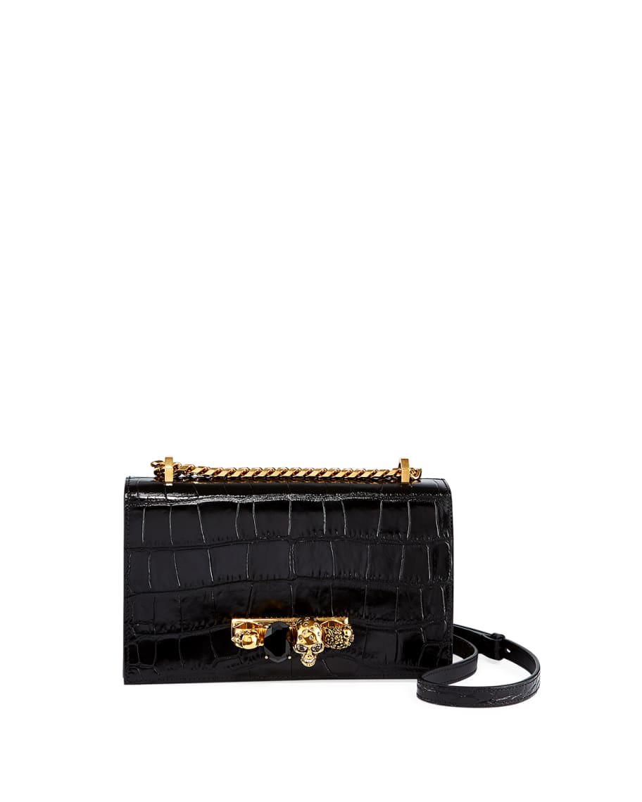 Alexander McQueen Jeweled Croc-Embossed Leather Satchel Bag | Neiman Marcus