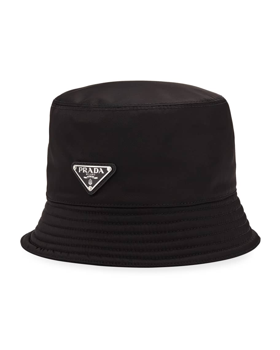 PRADA, Enamelled Metal Triangular Logo Quilted Bucket Hat, Men