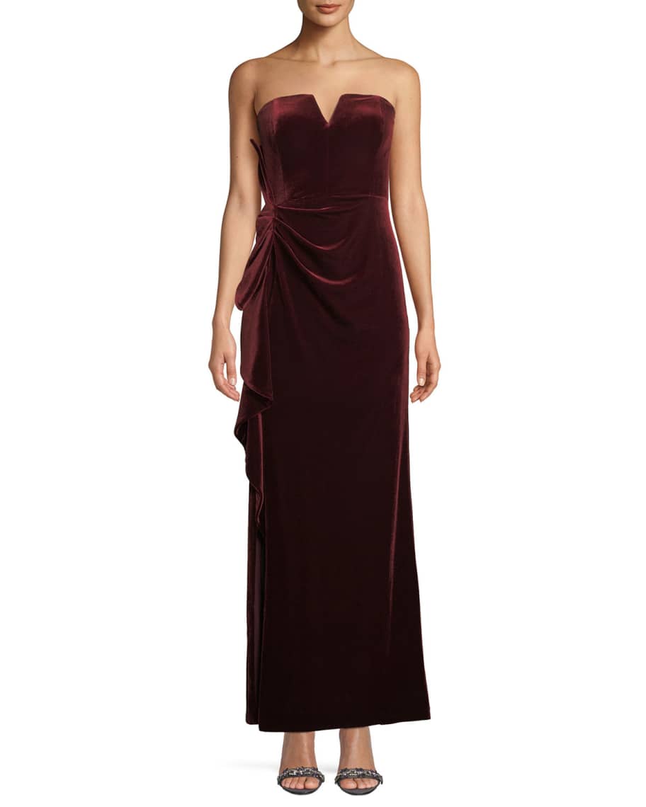 Aidan Mattox Strapless Ruched Velvet Formal Gown Dress Neiman Marcus