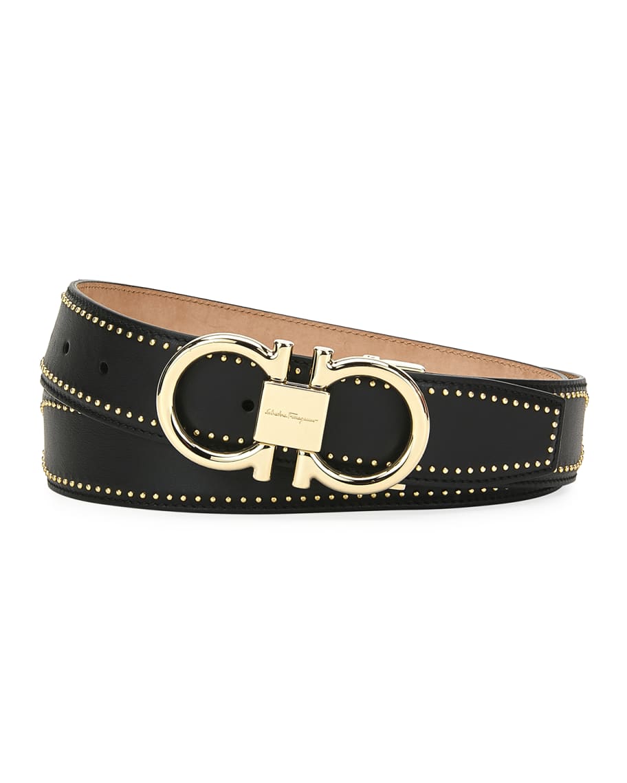 Ferragamo Men's Leather Belt with Studs | Neiman Marcus
