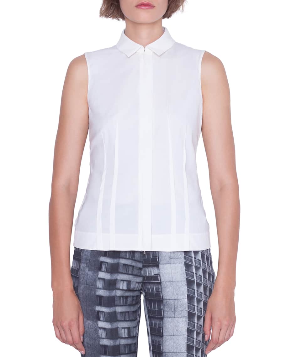 Akris Sleeveless Zip-Front Poplin Shirt | Neiman Marcus