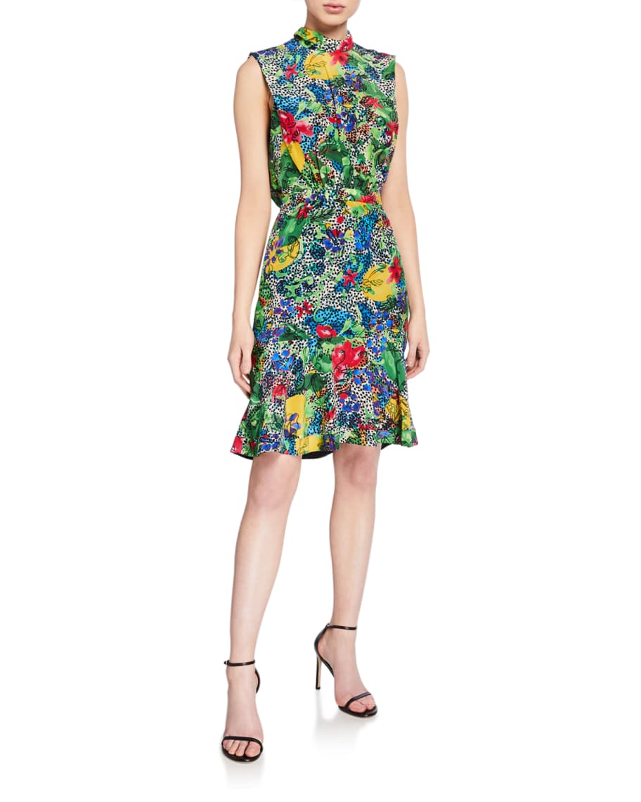 Saloni Fleur Tie-Back Short Silk Dress | Neiman Marcus