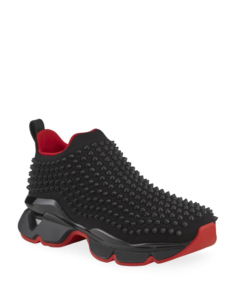 Christian Louboutin - Spike Studded Neoprene Trainers - Womens - Black