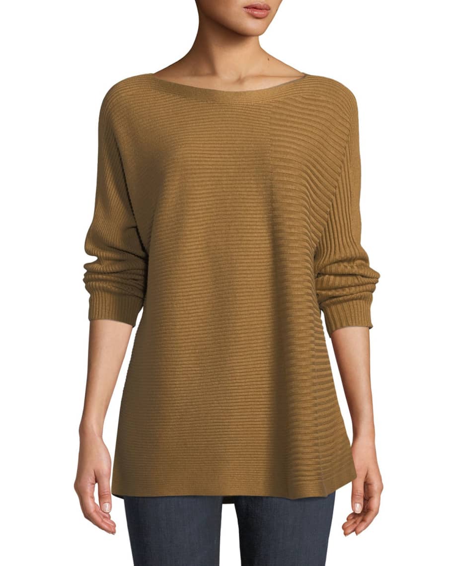 Eileen Fisher Plus Size Bateau-Neck Ribbed Cotton-Silk Blend Sweater ...
