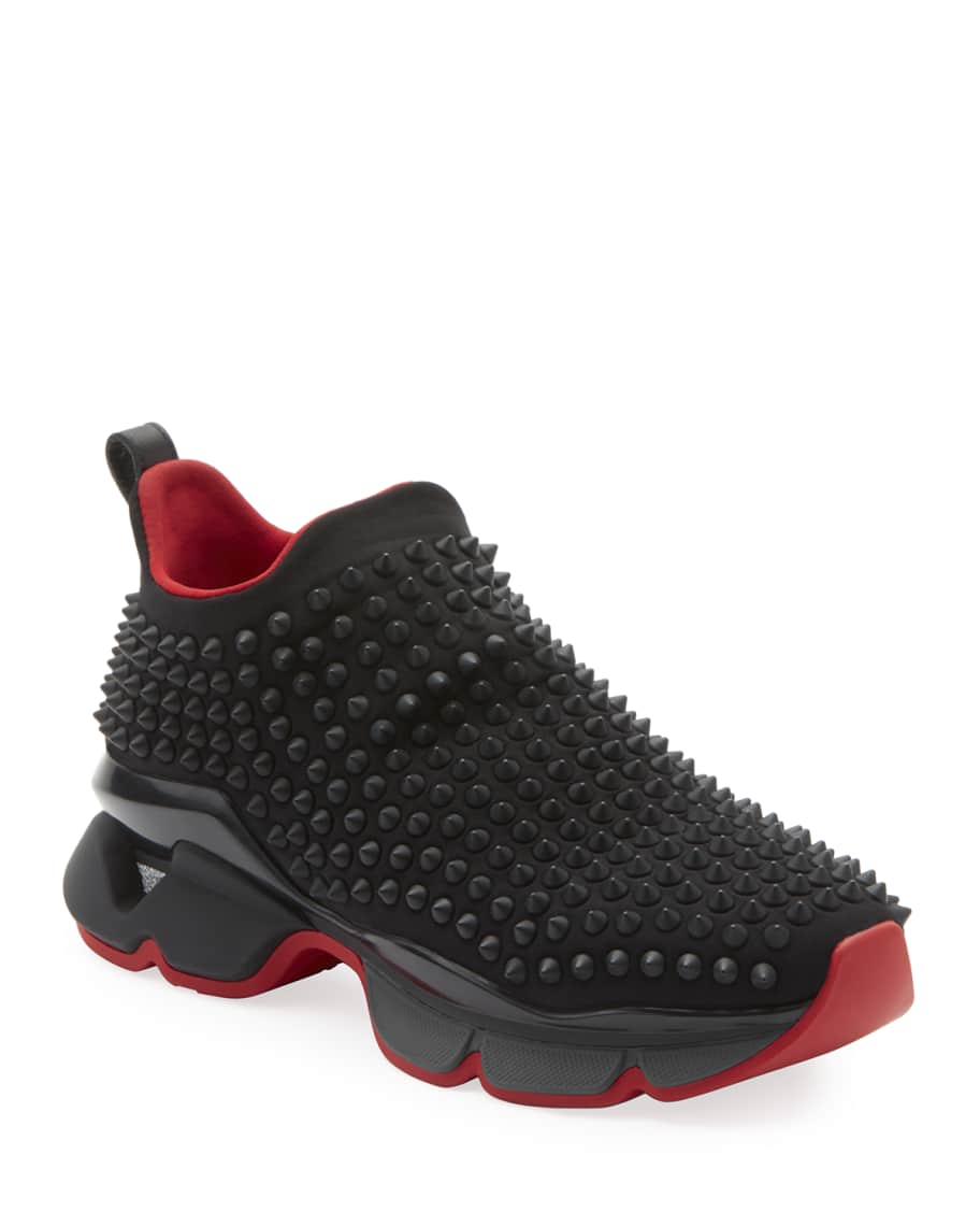 Christian Louboutin Spike Sock Donna Flat Black Silver Red Neoprene Sneaker  40
