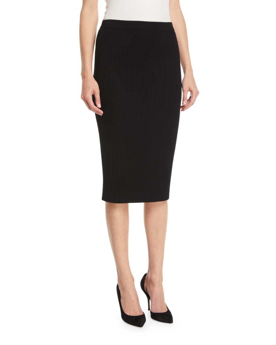 St. John Collection Flat Rib-Knit Pull-On Knee-Length Skirt | Neiman Marcus