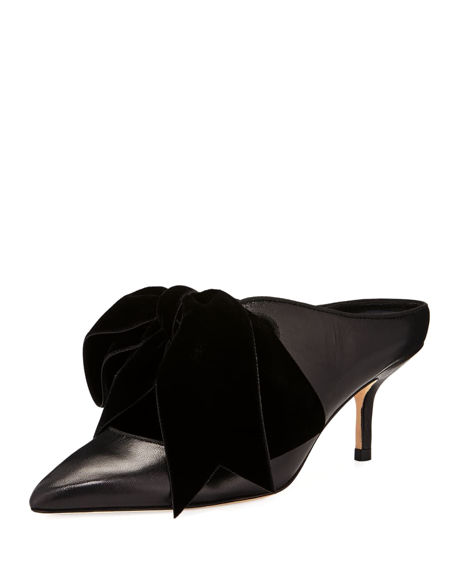 Tory Burch Clara Leather Mules with Velvet Bow | Neiman Marcus