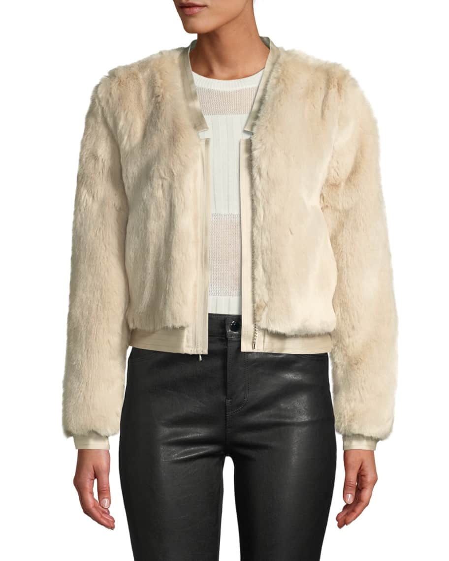 J Brand Ashbey Faux-Fur Zip-Front Bomber Jacket | Neiman Marcus