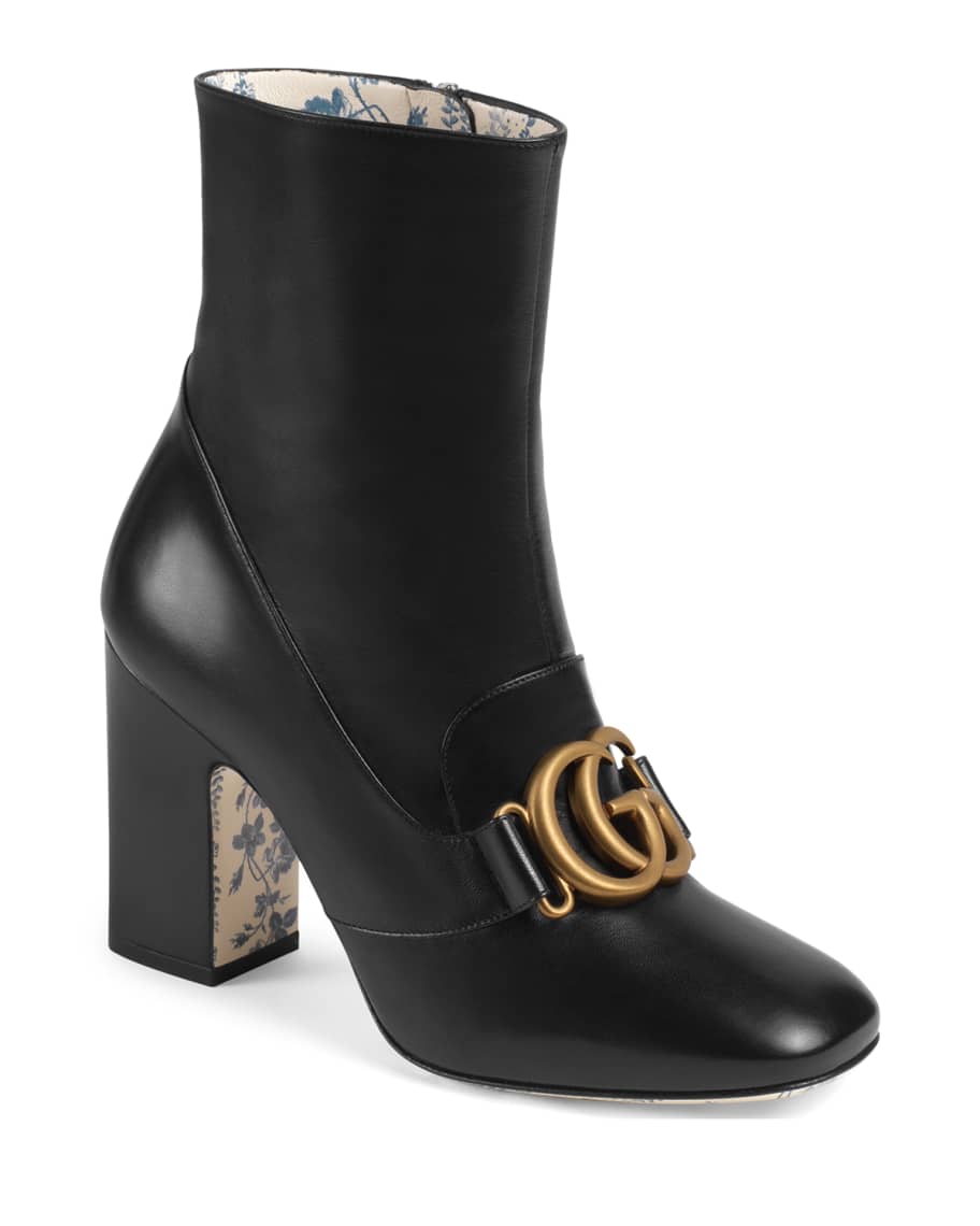 Gucci Smooth Leather GG Booties | Neiman Marcus