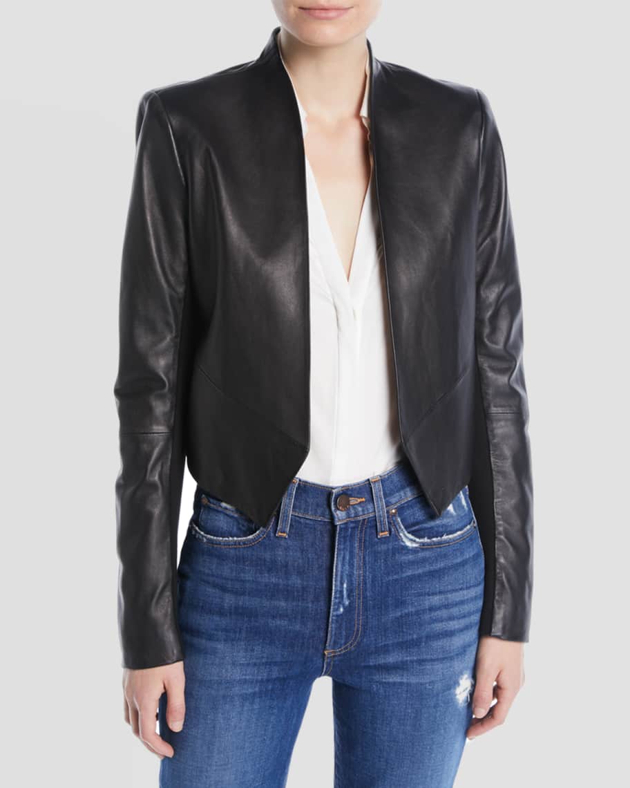 Alice + Olivia Harvey Draped Open-Front Leather Jacket | Neiman Marcus