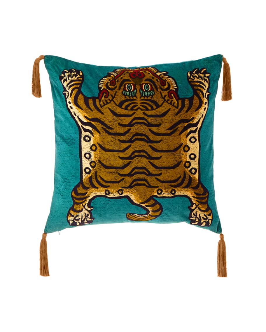 House of Hackney Saber Teal Large Velvet Pillow Neiman Marcus