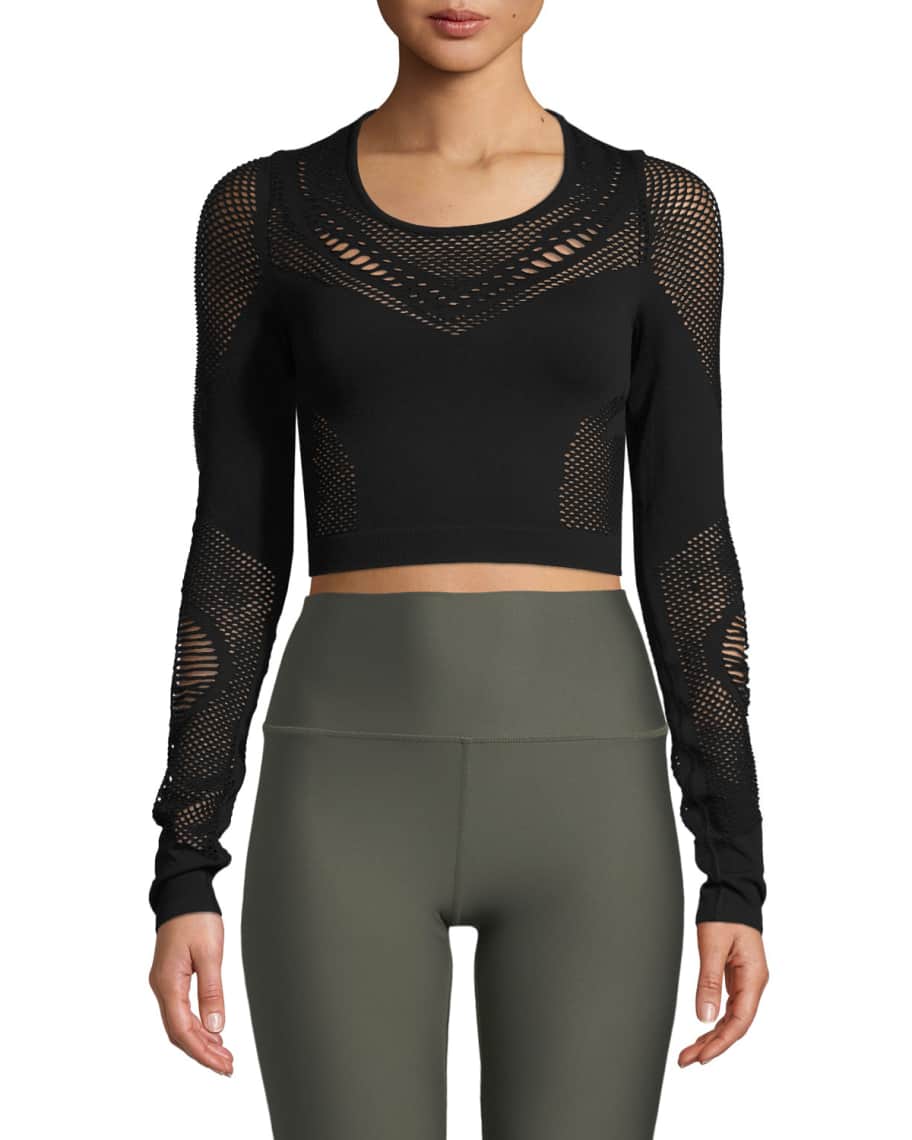 Alo Yoga Siren Long Sleeve Mesh Performance Crop Top Neiman Marcus